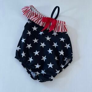 Baby American Flag One Piece Swimsuit Red White Blue July 4th Size 3-6 Months